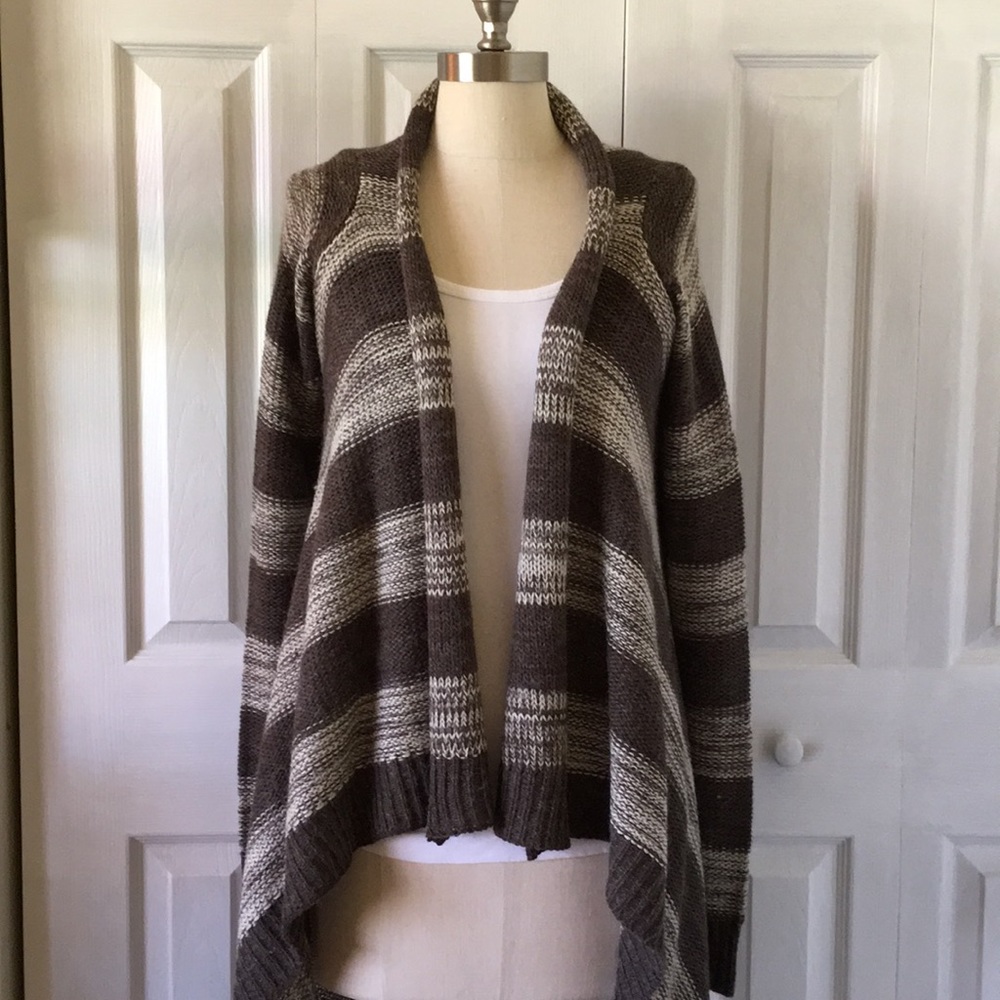Elan striped and fringed open wrap sweater